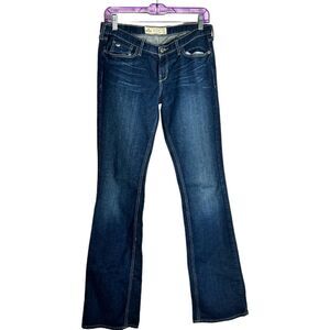 Womens Hollister Co Dark Blue Jeans Stretch 7 Long Low Rise Bell